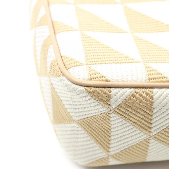 Prada Triangle Jacqu Canvas Shoulder Bag Beige White - Picture 5 of 5